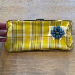 J. Crew Yellow and Blue Clutch with Plaid Design